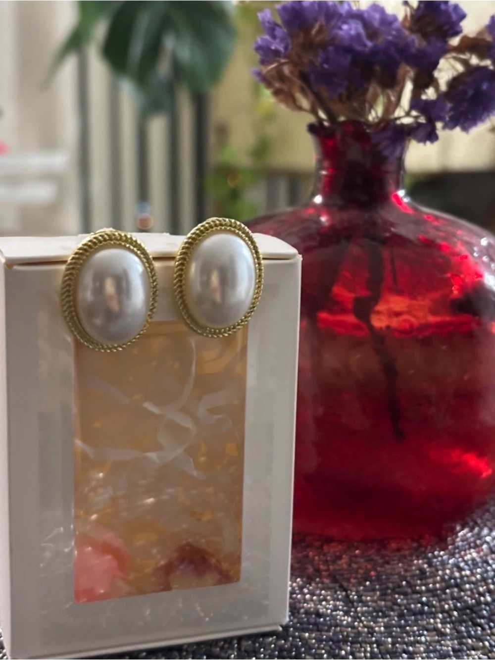 Classic Pearl-Effect Gold Oval Stud Earrings